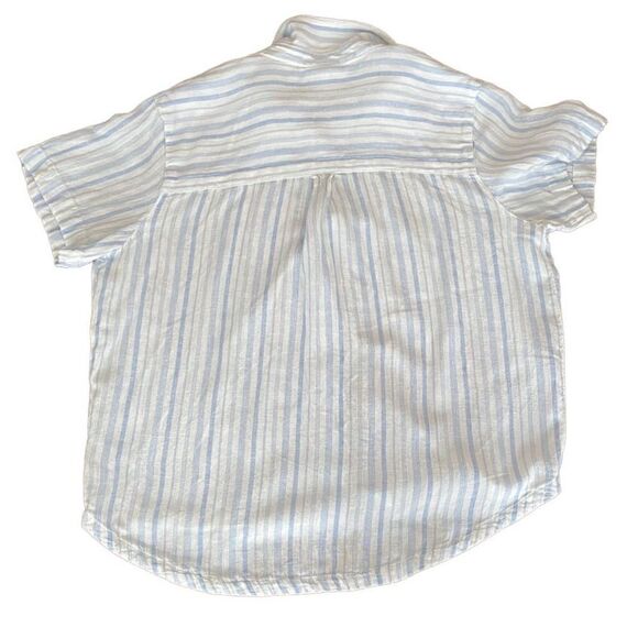 Ana Linen Blend Button Front Camp Shirt Short Sleeve Blue White Stripe Small - Picture 2 of 4